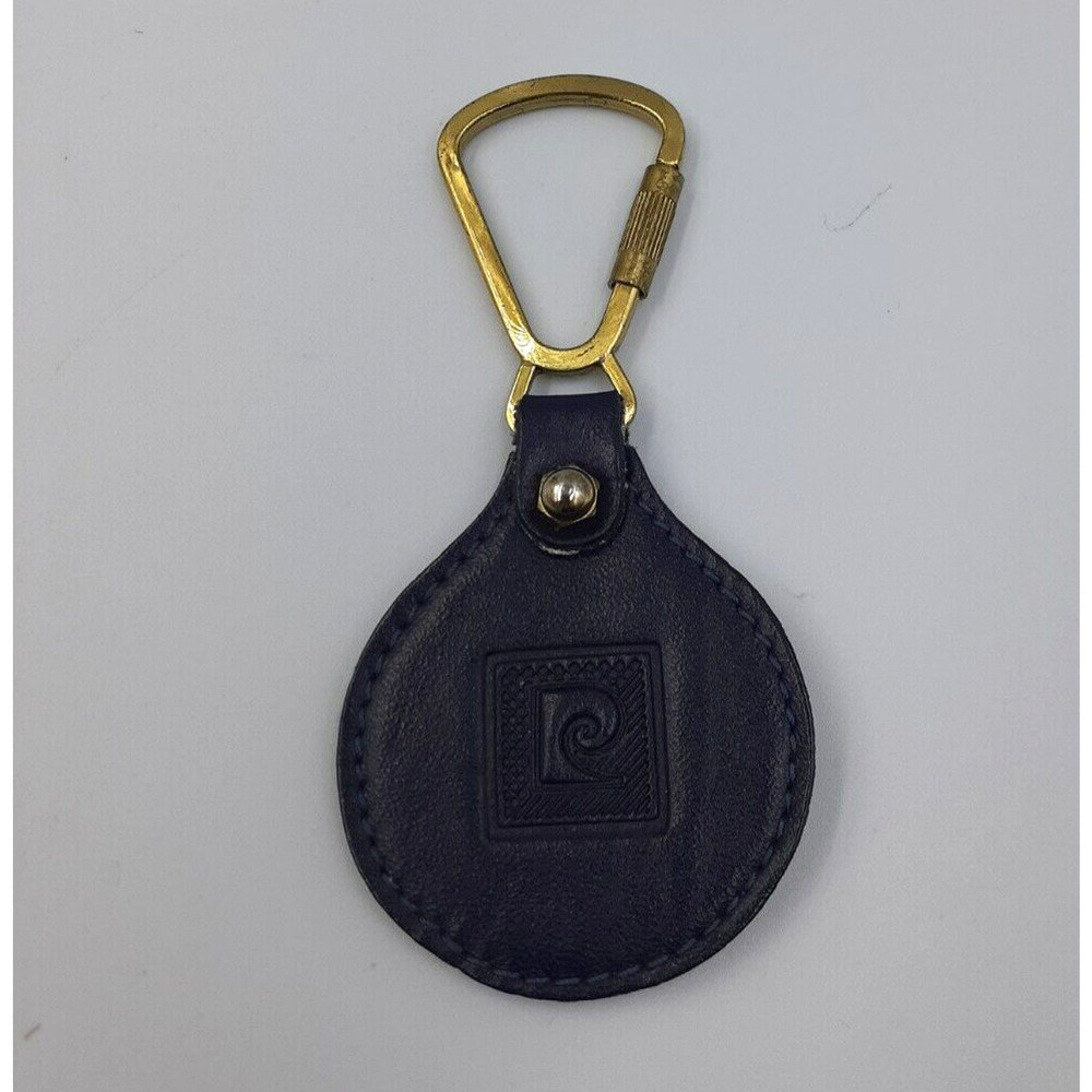 PIERRE CARDIN Vintage Logo Leather & Brass Key Chain Black Unisex NEW